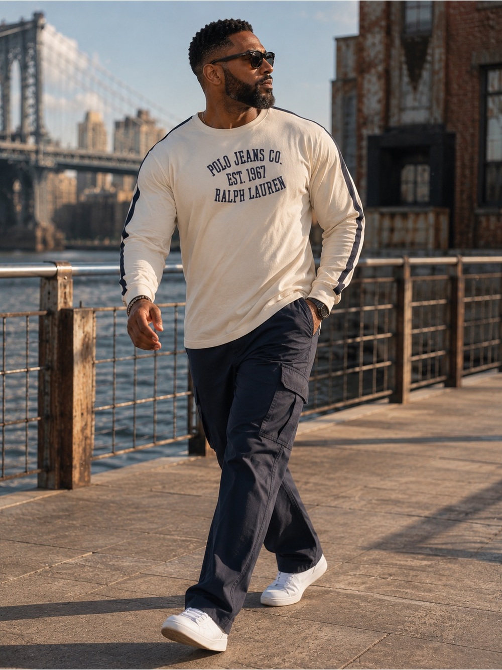 Ralph Lauren Cream Long-Sleeve Shirt with Navy Stripes - Picture 3 of 7